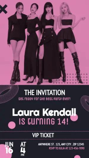 Editable K-pop Birthday Invite Template in Pink & Black