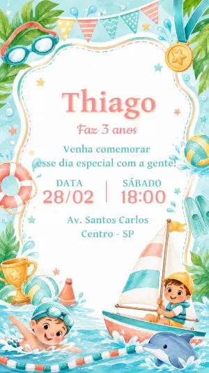 Convite de Aniversário Festa na Piscina Editável