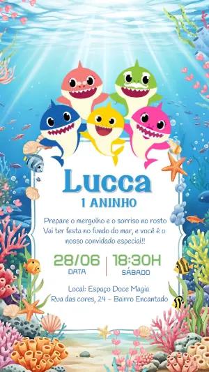 Convite de Aniversário Baby Shark com a Família para Editar