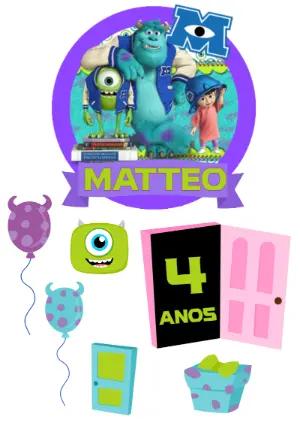 Topo de Bolo Monstros S.A. Editável para Aniversário Infantil
