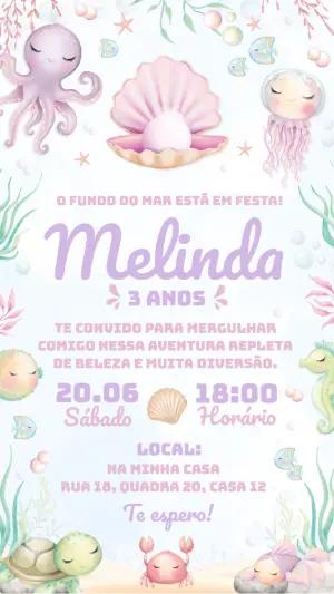 Convite de Aniversário Fundo do Mar Aquarela para Editar