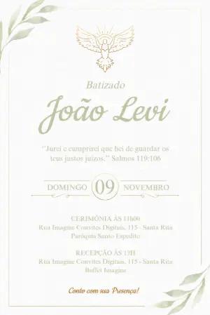 Convite de Batizado Elegante com Ramos de Oliveira Editável