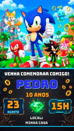 Convite de Aniversário Sonic: Modelo Digital para Editar