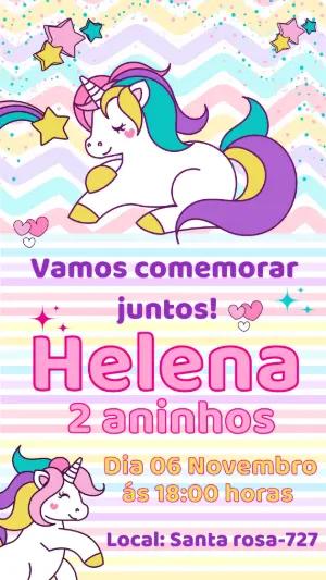Convite de Aniversário Unicórnio Fofo e Colorido para Editar