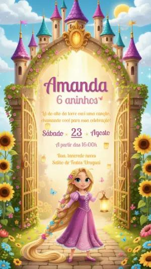 Convite de Aniversário Rapunzel Enrolados Editável