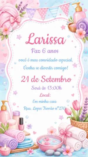 Convite de Aniversário Spa Day Aquarela para Editar