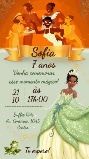 Convite Animado Aniversário A Princesa e o Sapo para Editar