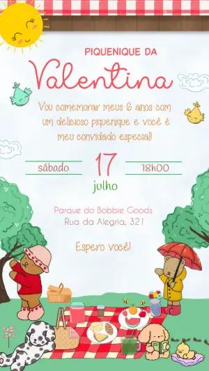 Convite de Aniversário Piquenique Fofo para Editar Online