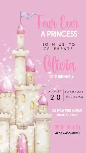 Editable Princess Castle 4th Birthday Invitation Template