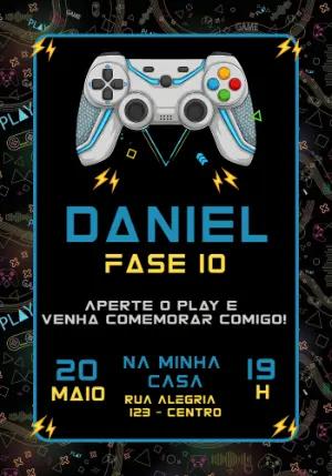 Convite de Aniversário Videogame Gamer para Editar Online