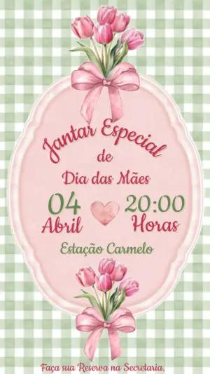 Convite Jantar Dia das Mães Tulipas Rosa e Verde para Editar
