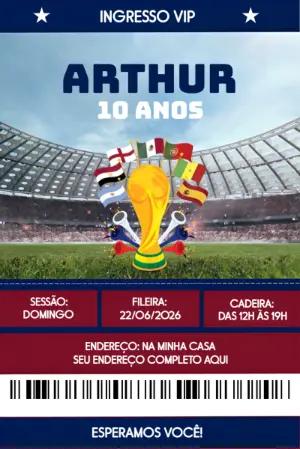 Convite de Aniversário Futebol Ingresso VIP Modelo Editável