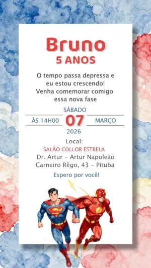 Convite Digital Aniversário Infantil Super-Heróis para Editar
