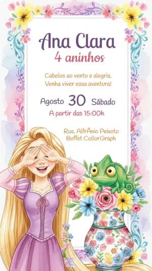 Convite de Aniversário Rapunzel Enrolados para Editar Online