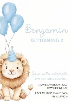 Cute Lion Birthday Invitation | Editable Watercolor Template