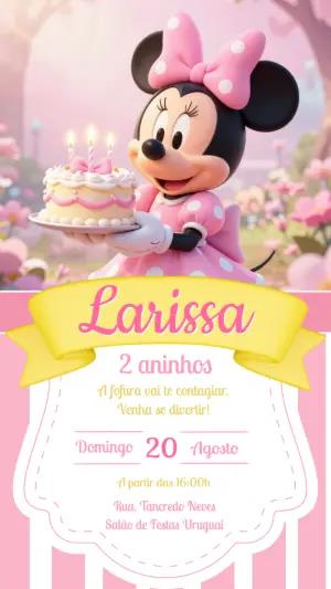 Convite Digital Aniversário Minnie Rosa Fofo Editável