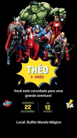 Convite de Aniversário Vingadores e Heróis para Editar