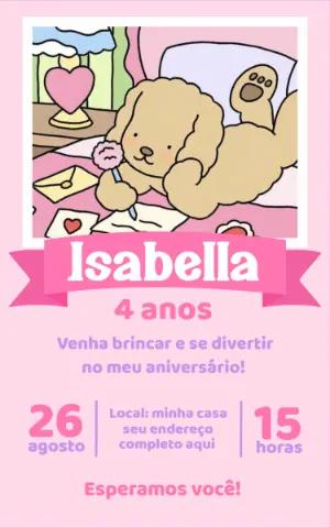 Convite de Aniversário Cachorrinho Fofo para Editar Online