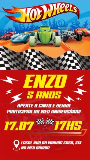 Convite Aniversário Hot Wheels para Editar Online Grátis