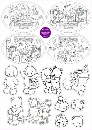 Topo de Bolo Aniversário Fofo para Colorir e Editar Online