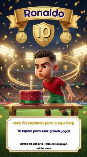 Convite de Aniversário Futebol 3D com Jogador para Editar