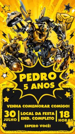Convite de Aniversário Bumblebee Transformers para Editar