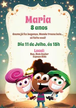 Convite Aniversário Padrinhos Mágicos para Editar Online