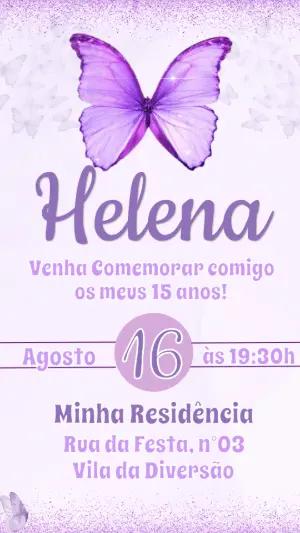 Convite de 15 anos Borboleta Roxa com Glitter para Editar