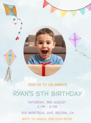 Editable Kite Theme Birthday Invitation with Photo
