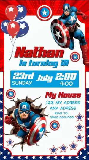 Captain America Birthday Invitation Editable Template