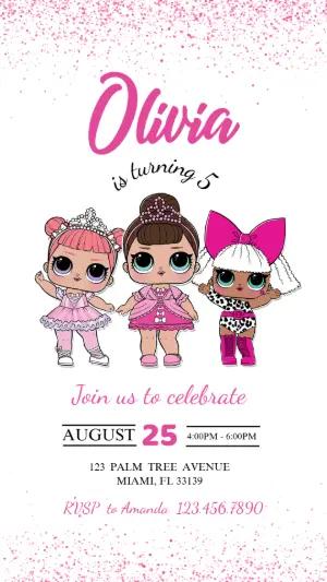 Editable L.O.L. Dolls Birthday Invitation Template with Pink Glitter