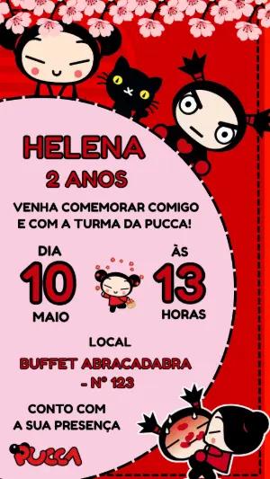 Convite de Aniversário da Pucca Editável