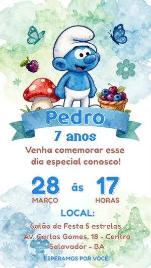 Convite de Aniversário Smurfs Aquarela para Editar