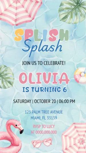 Editable Splish Splash Pool Party Birthday Invitation