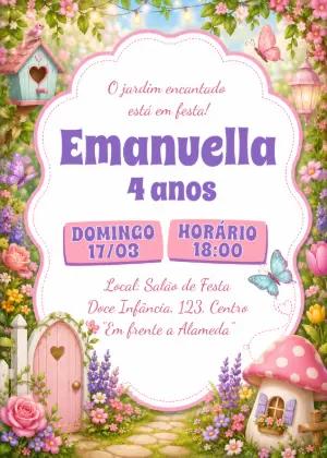Convite de Aniversário Jardim Encantado Floral para Editar