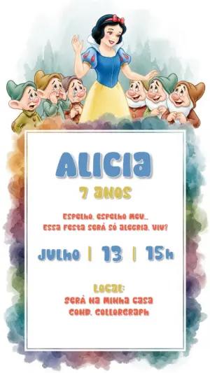 Convite Aniversário Branca de Neve com Sete Anões para Editar