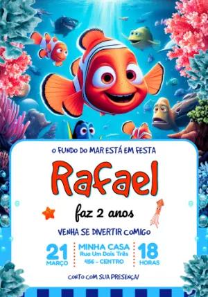 Convite de Aniversário Fundo do Mar Nemo Editável