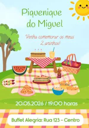 Convite de Aniversário Piquenique Infantil Colorido para Editar