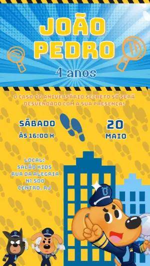 Convite de Aniversário Detetive Infantil para Editar