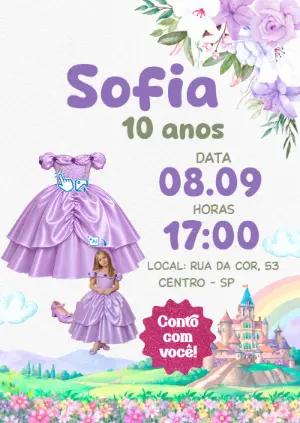 Convite Princesa Sofia: Vire a Princesa com sua Foto IA Editável