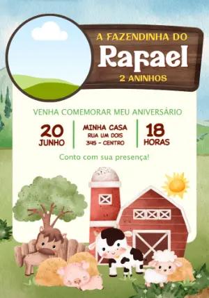 Convite de Aniversário Fazendinha Aquarela com Foto Editável
