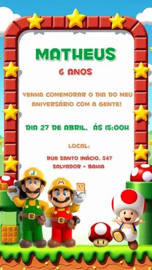 Convite de Aniversário Super Mario Bros para Editar Online