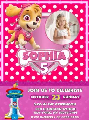Editable Paw Patrol Skye Birthday Invitation with Photo