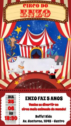 Convite Animado Aniversário Circo para Editar Online