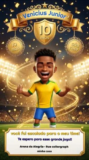 Convite Animado Aniversário Futebol Brasil Modelo Editável