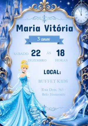 Convite de Aniversário Cinderela | Modelo Digital para Editar