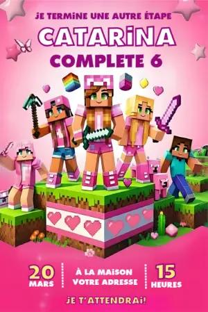 Invitation Anniversaire Minecraft Fille Rose à Modifier en Ligne