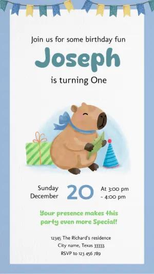 Cute Capybara Birthday Invitation | Editable Template