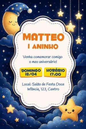 Convite de Aniversário Noite Estelar para Editar Online