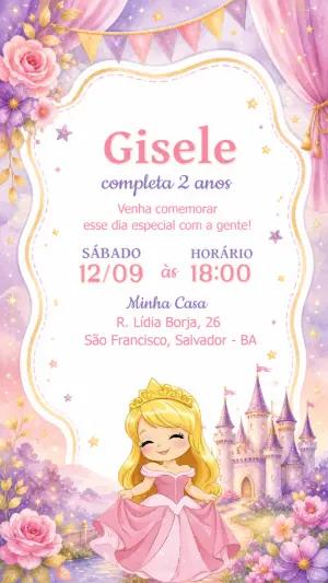 Convite de Aniversário Princesa Aurora Editável Digital